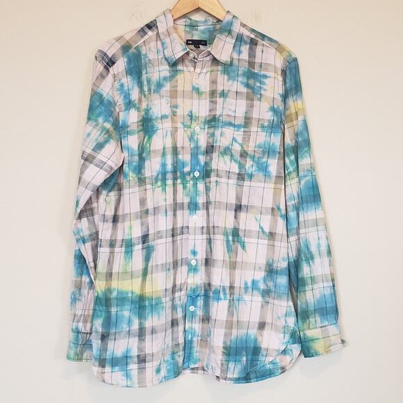 GAP Slim Fit Tie Dye Button Down Men's Large Upcycle Reworked Artsy - Picture 1 of 9